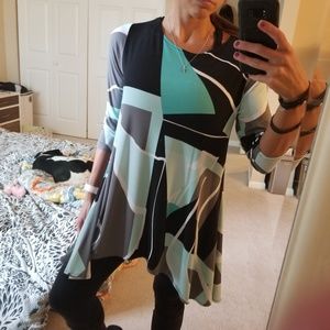 Alfani Aqua Colorblock Geo 3/4 Sleeve Tunic NWT